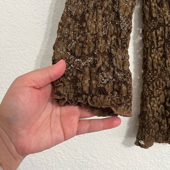 Fairy Core Top brown Sheer All over Lace Detail Size S/M Long Sleeve Y2K witchy - Picture 3 of 14